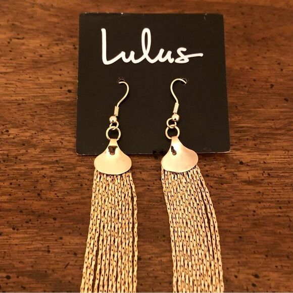 LuLu’s | Shoulder Duster Earrings | Gold Tone | 8” Length - Picture 3 of 3